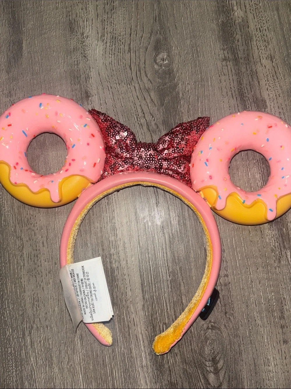 Disney Pink Donut Minnie Ears Headband with Sequin Bow